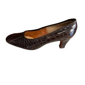 Vintage Mid Century Deliso Debs Dark Brown Leather Snake Embossed Pumps Heels
